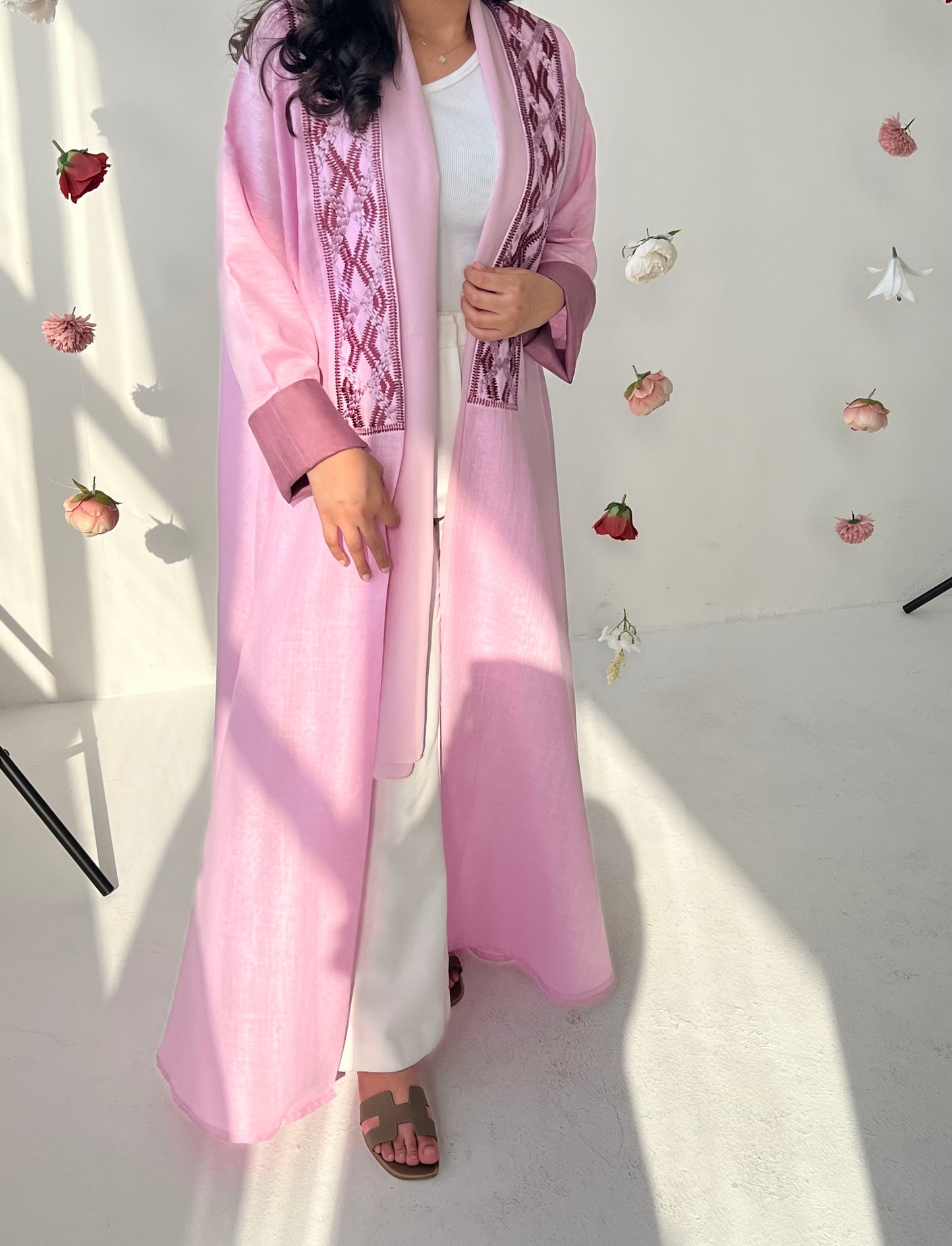 DN142 - LIGHT PINK LINEN ABAYA
