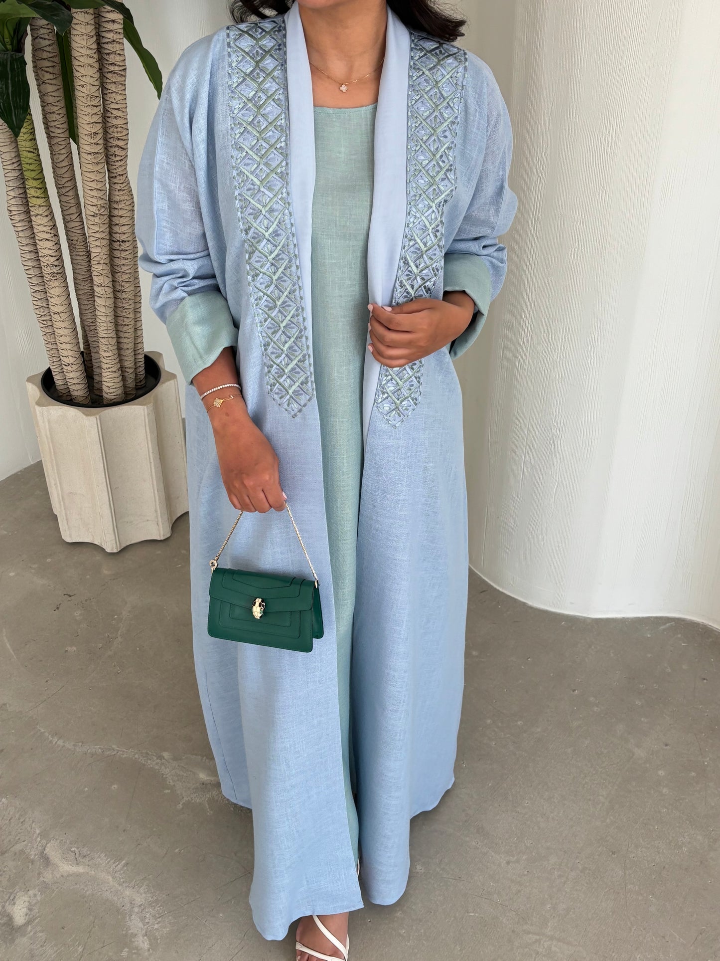 DN151 - BLUE LINEN ABAYA SET