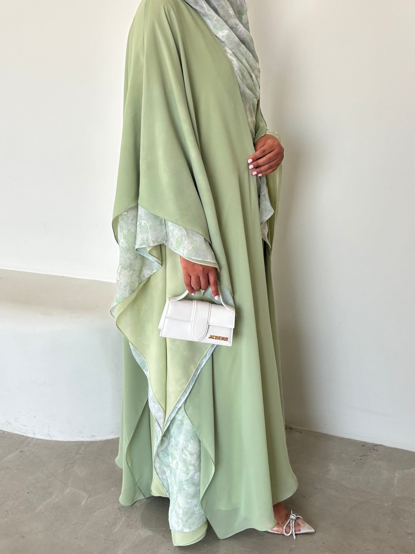 DN163 - GREEN CHIFFON ABAYA SET