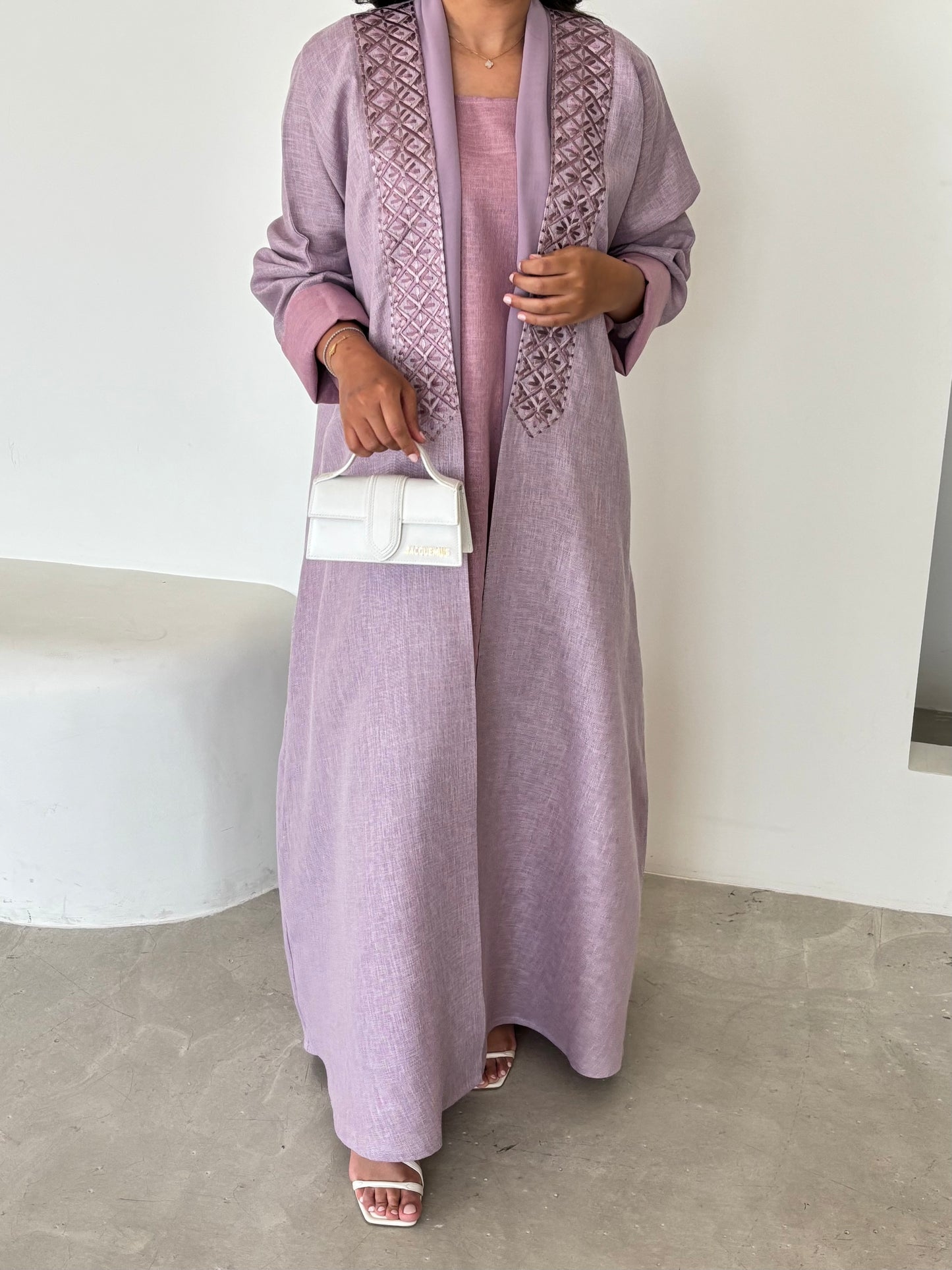 DN147 - LIGHT PURPLE LINEN ABAYA SET