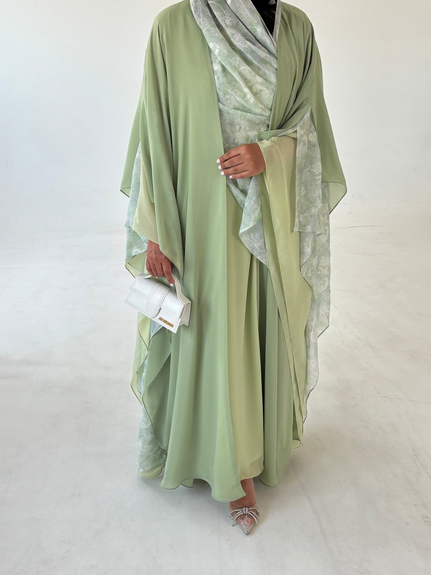 DN163 - GREEN CHIFFON ABAYA SET