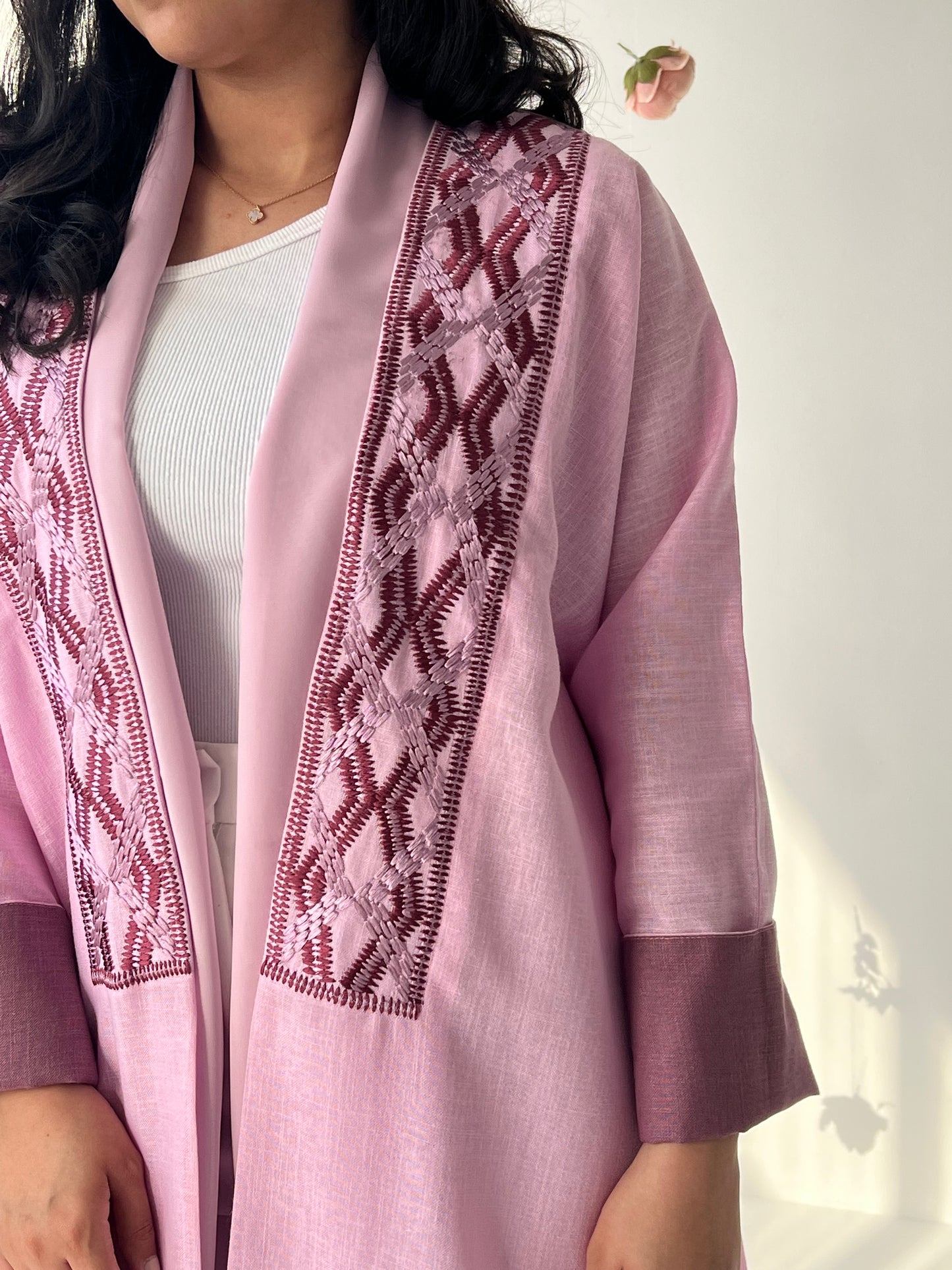 DN142 - LIGHT PINK LINEN ABAYA