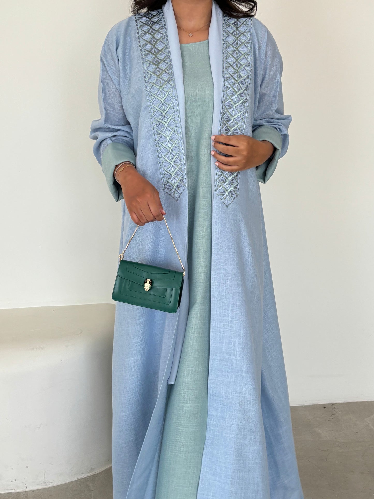 DN151 - BLUE LINEN ABAYA SET