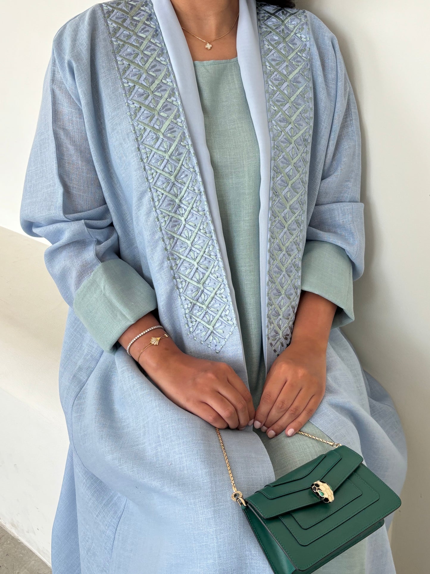 DN151 - BLUE LINEN ABAYA SET