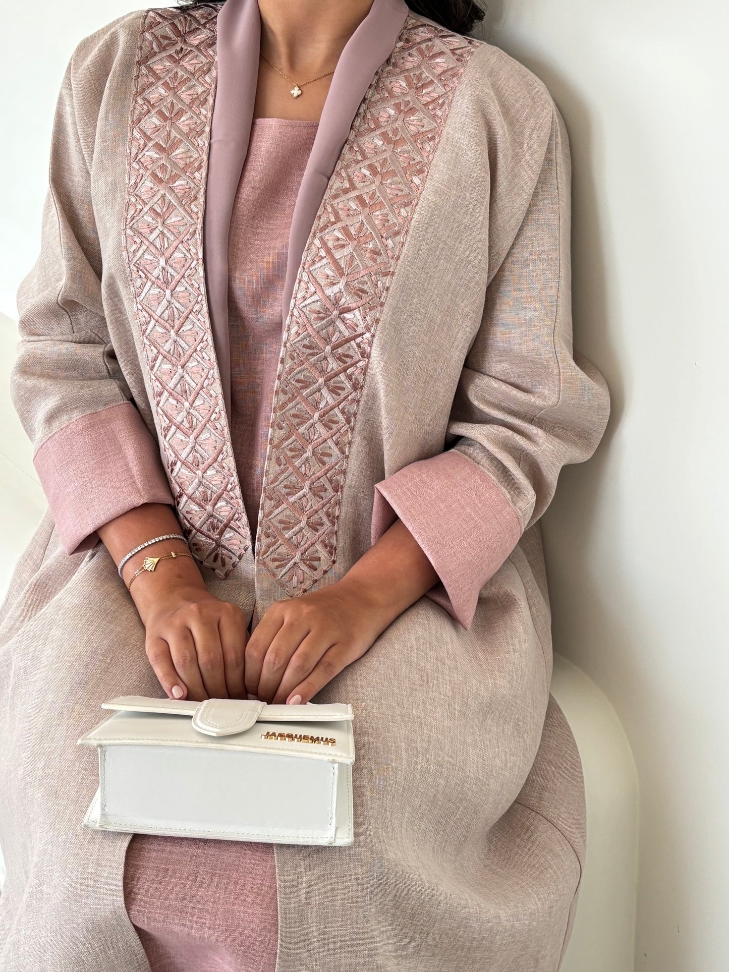 DN146 - PINK LINEN ABAYA SET