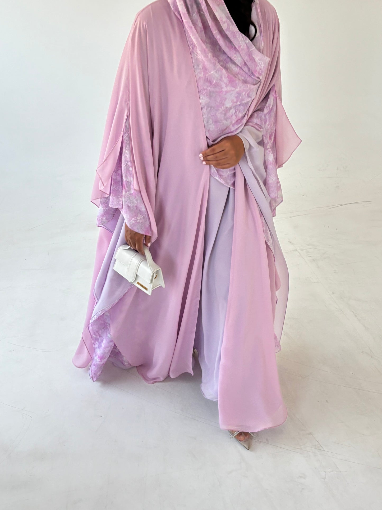 DN161 - PINK CHIFFON ABAYA SET