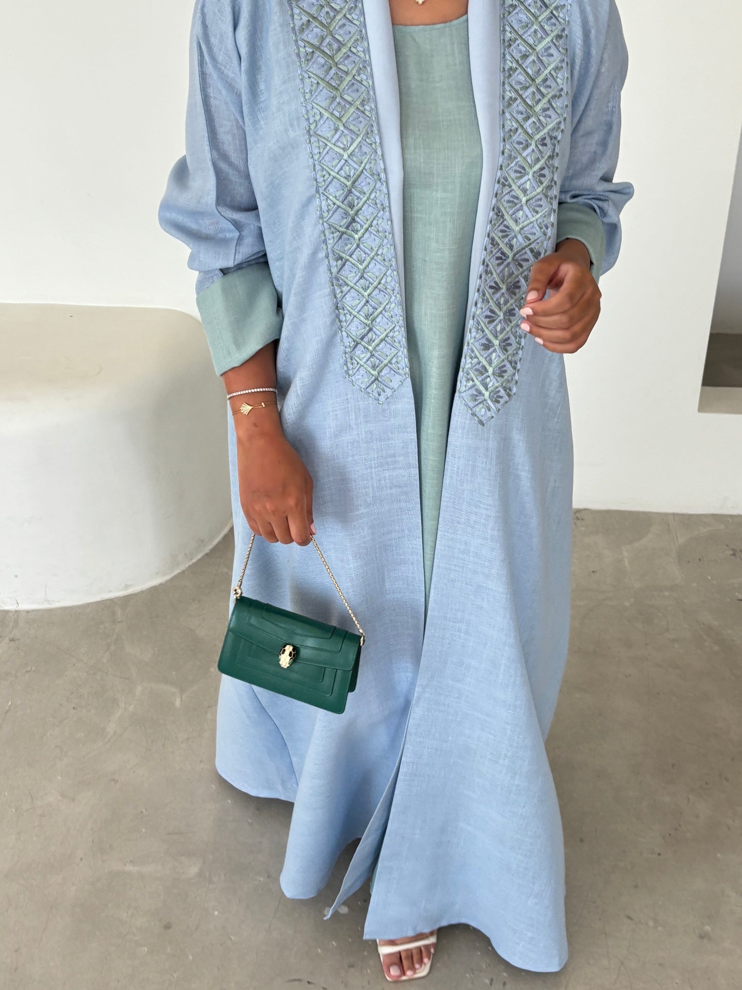 DN151 - BLUE LINEN ABAYA SET