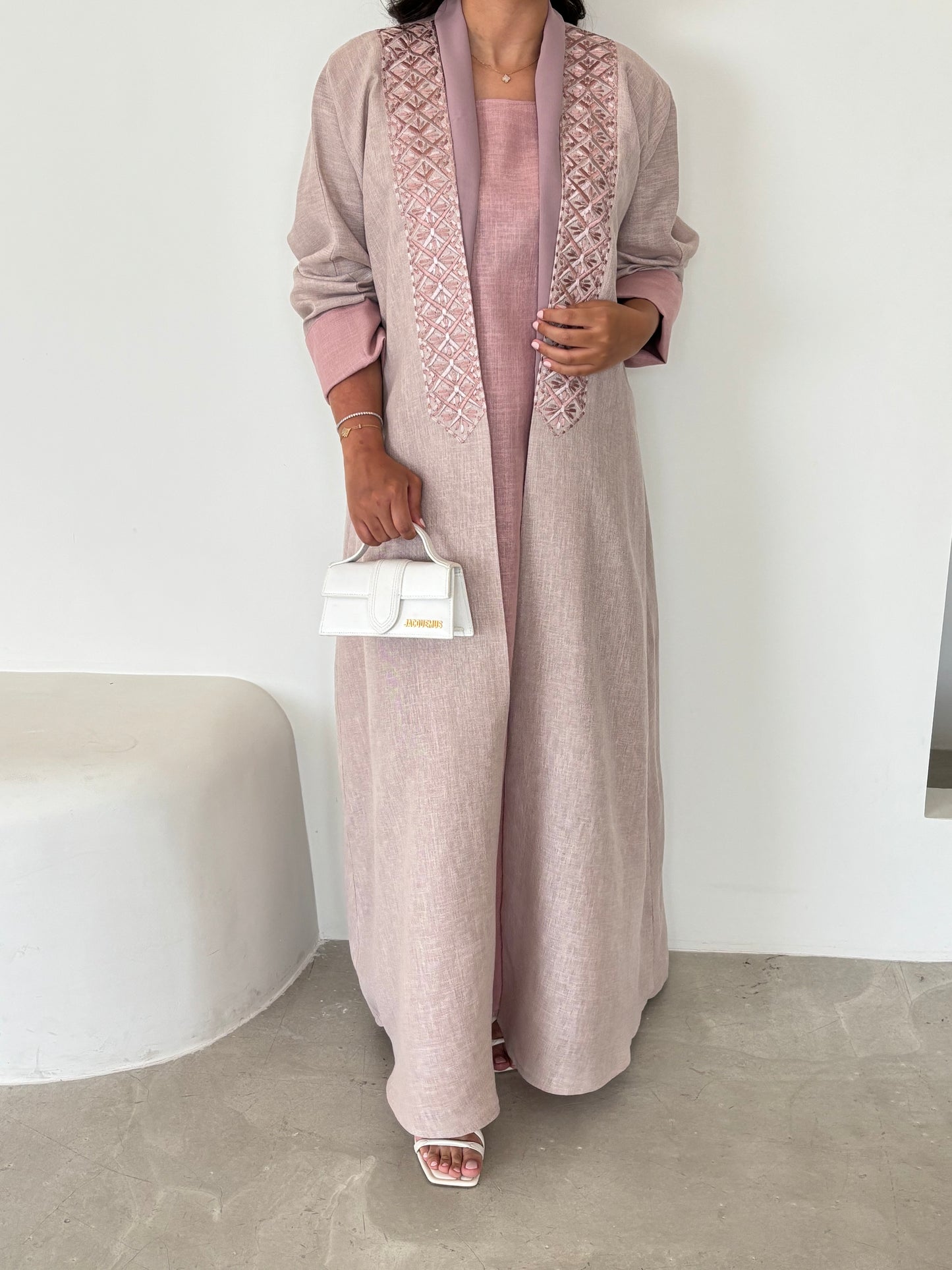 DN146 - PINK LINEN ABAYA SET