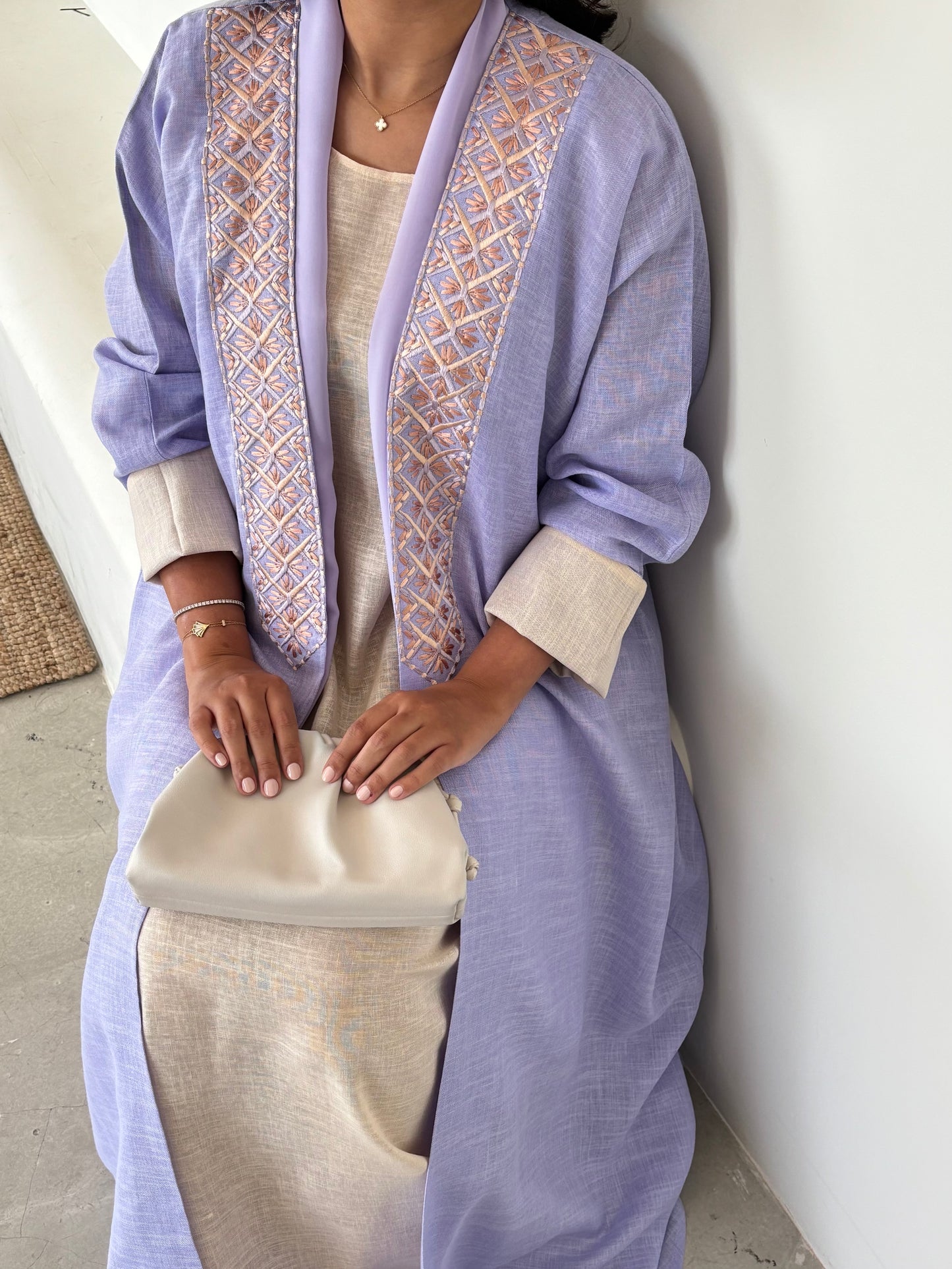 DN148 - PURPLE LINEN ABAYA SET
