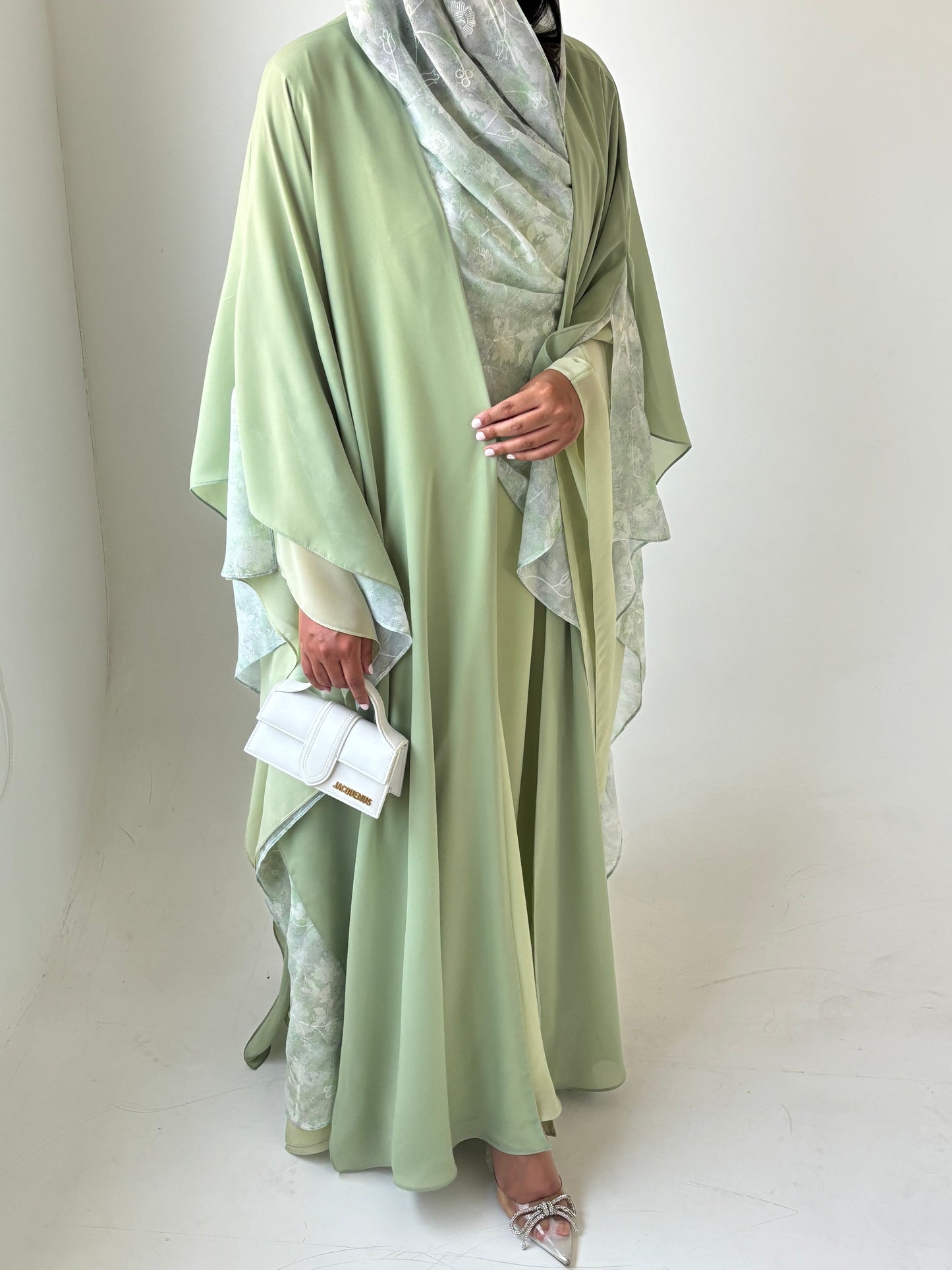 DN163 - GREEN CHIFFON ABAYA SET