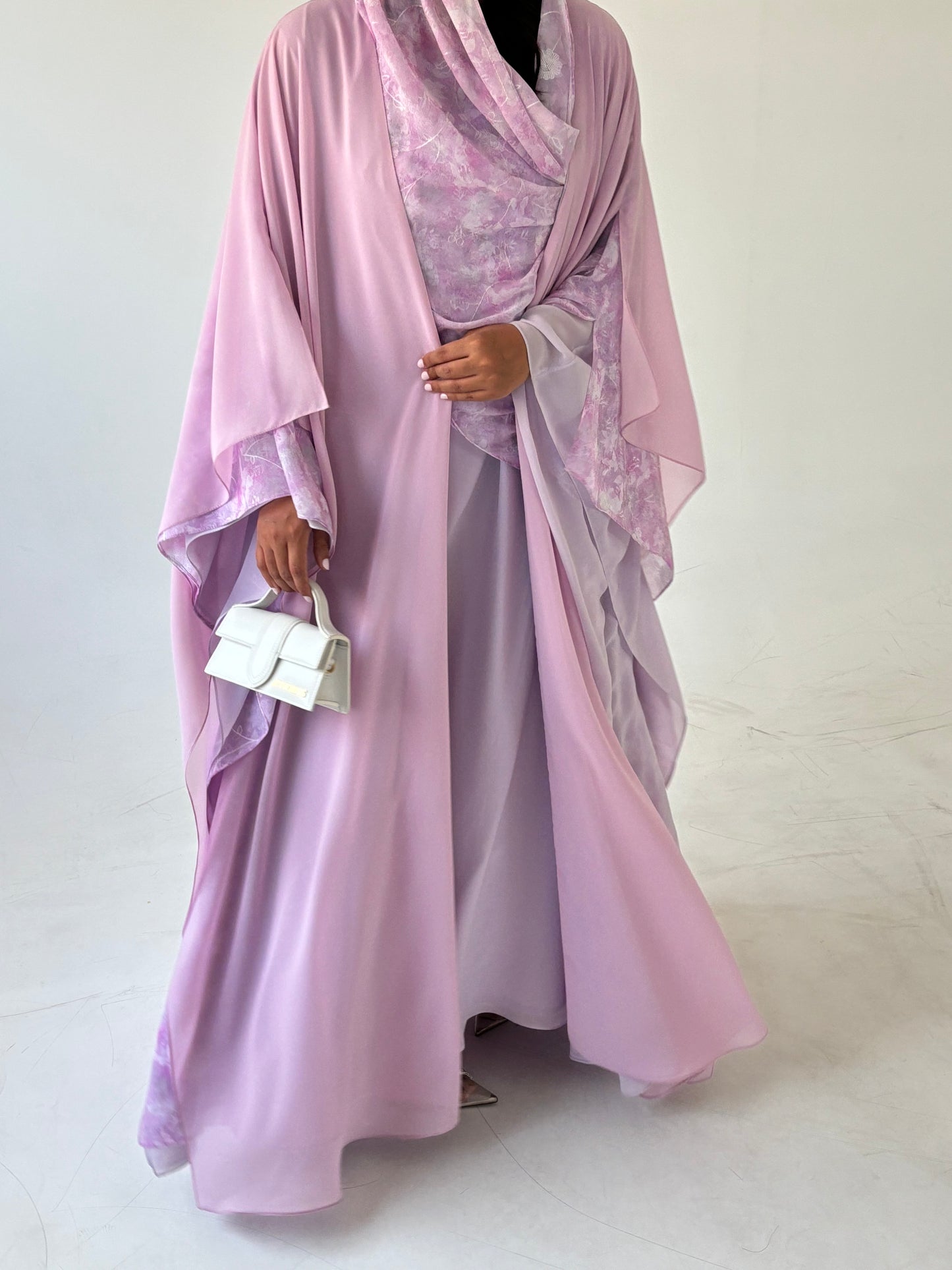 DN161 - PINK CHIFFON ABAYA SET