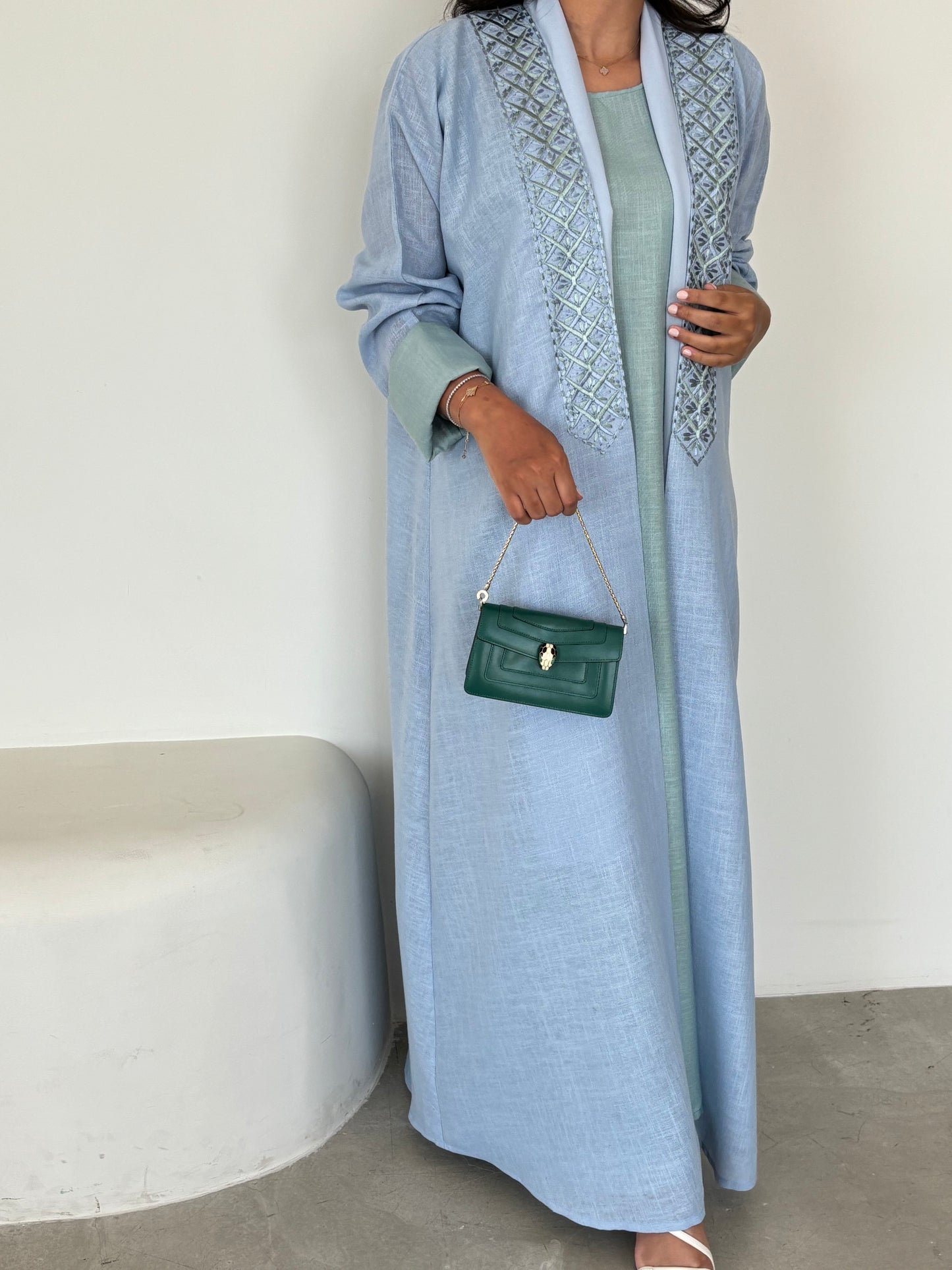 DN151 - BLUE LINEN ABAYA SET