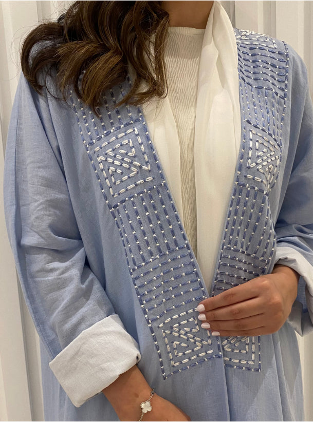 DN029 - LIGHT BLUE LINEN ABAYA