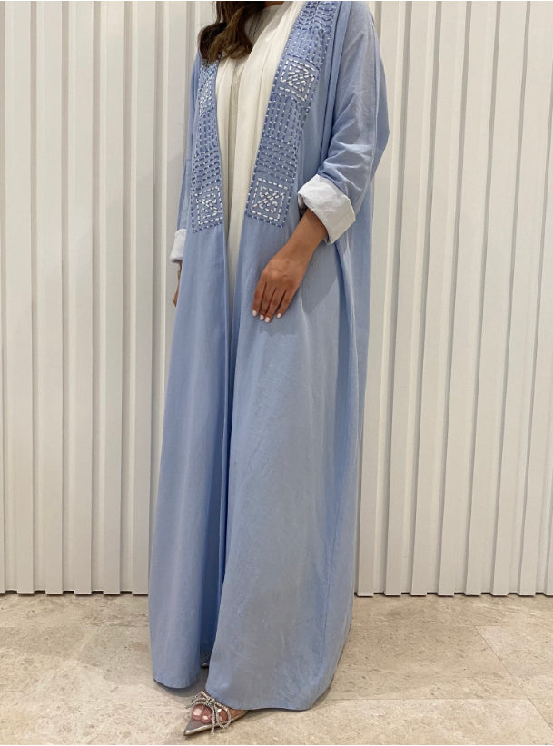 DN029 - LIGHT BLUE LINEN ABAYA