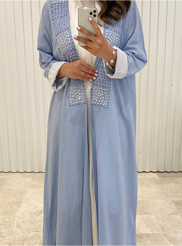 DN029 - LIGHT BLUE LINEN ABAYA