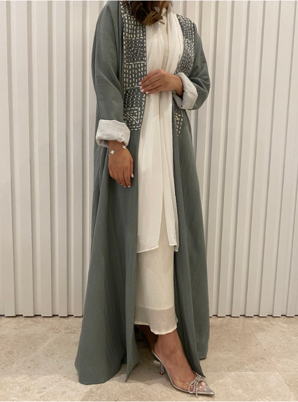 DN028 - GREY LINEN ABAYA