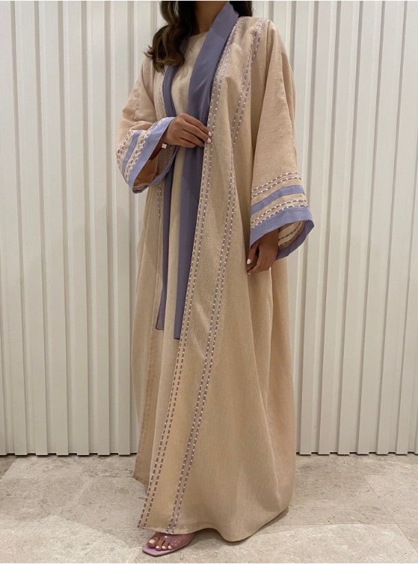 DN026 - PINK & PRUPLE LINEN ABAYA