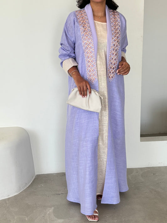 DN148 - PURPLE LINEN ABAYA SET