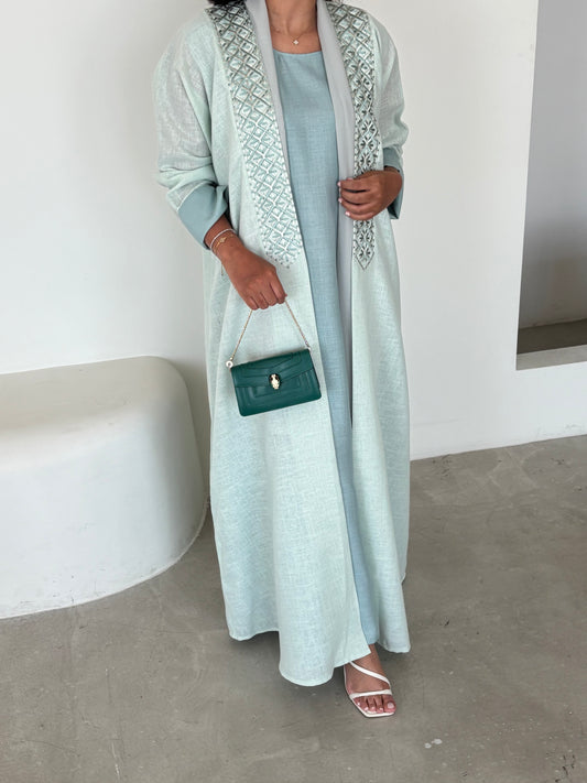 DN149 - GREEN LINEN ABAYA SET