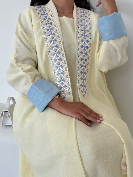 DN152 - YELLOW LINEN ABAYA SET
