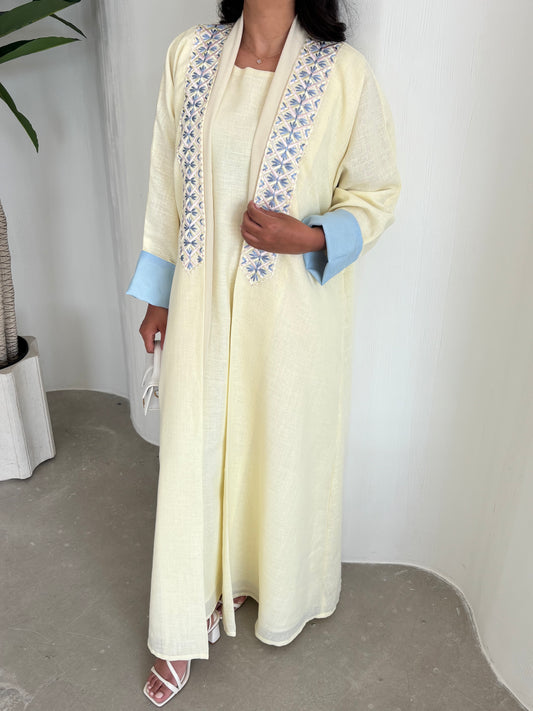 DN152 - YELLOW LINEN ABAYA SET