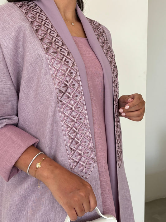 DN147 - LIGHT PURPLE LINEN ABAYA SET