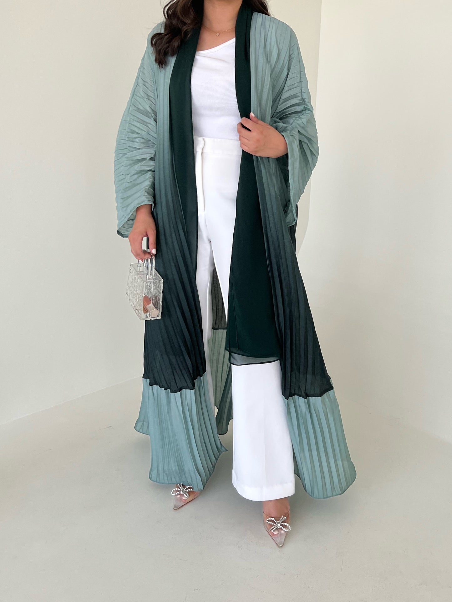 DN013 - TWO TONE PLEATED ABAYA