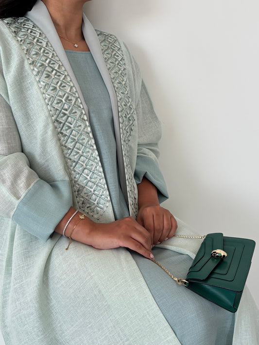 DN149 - GREEN LINEN ABAYA SET