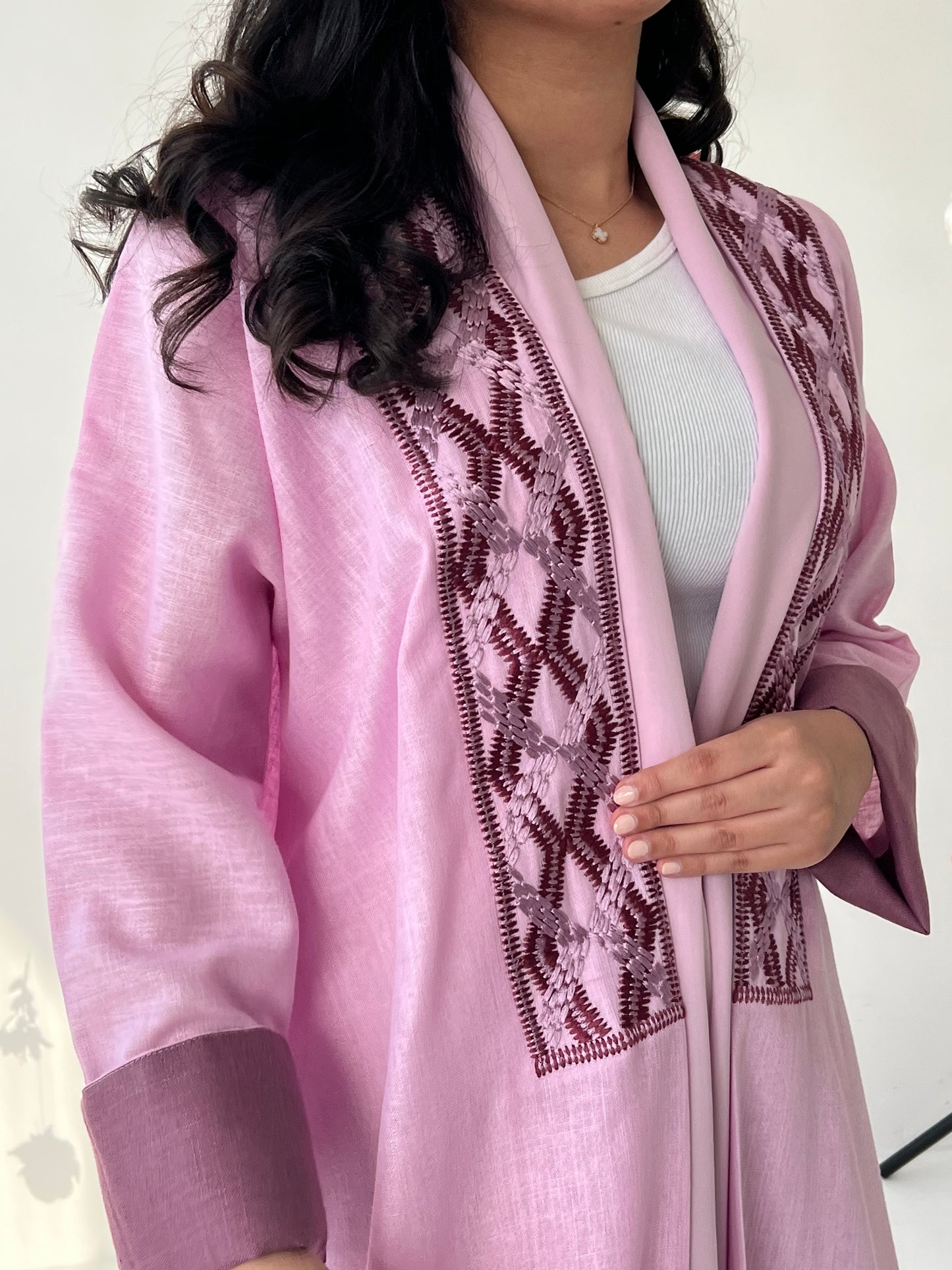 DN142 - LIGHT PINK LINEN ABAYA