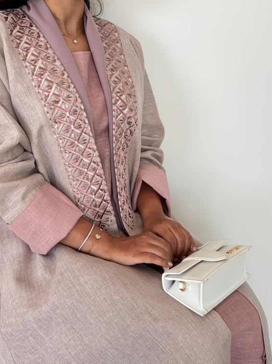 DN146 - PINK LINEN ABAYA SET