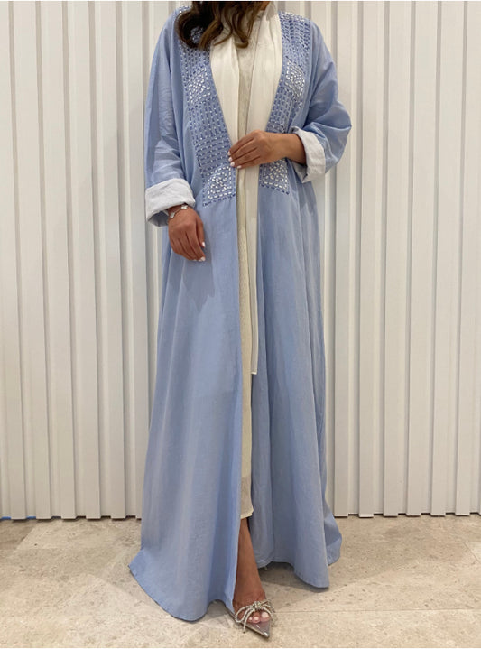 DN029 - LIGHT BLUE LINEN ABAYA