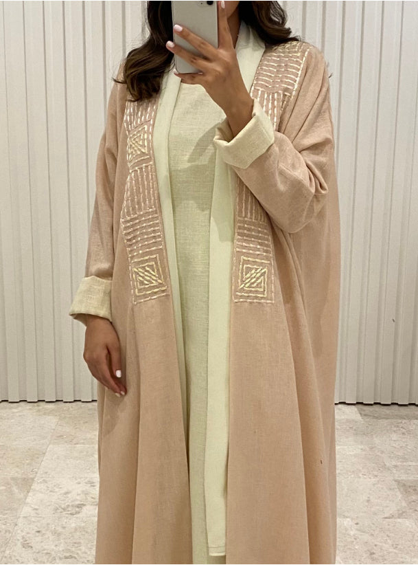 DN030 - PEACH & YELLOW LINEN ABAYA