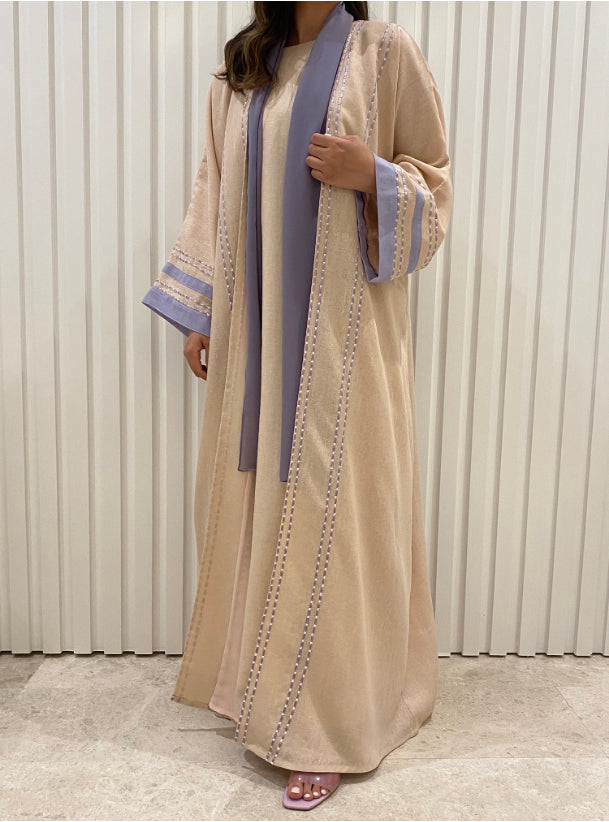 DN026 - PINK & PRUPLE LINEN ABAYA