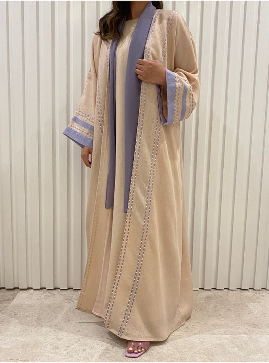 DN026 - PINK & PRUPLE LINEN ABAYA