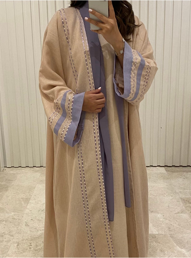 DN026 - PINK & PRUPLE LINEN ABAYA